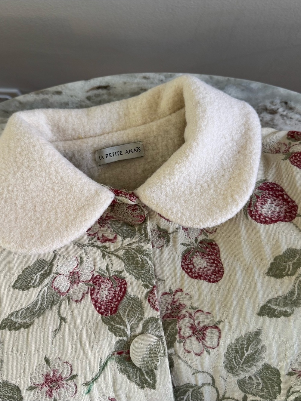 La Petite Anais Strawberry Jacquard Coat - Picture 3 of 9